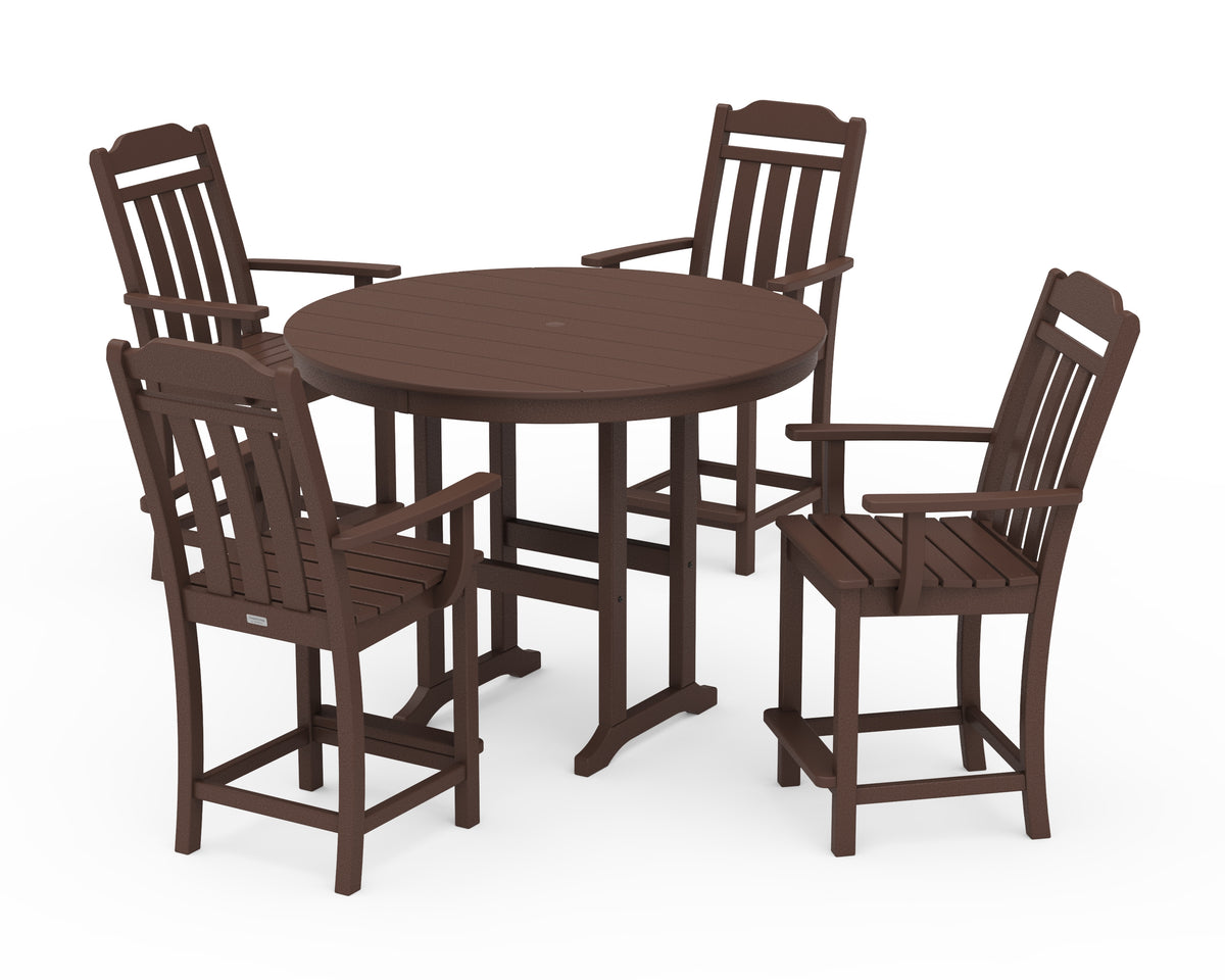POLYWOOD Country Living Cottage 5-Piece Round Farmhouse Counter Set in Mahogany