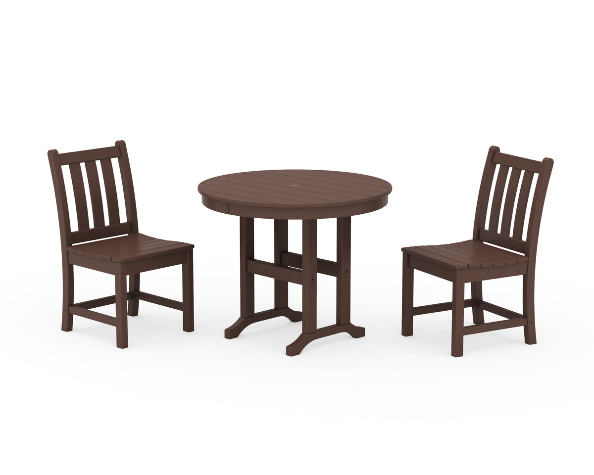 POLYWOOD Traditional Garden Side Chair 3-Piece Round Dining Set in Mahogany