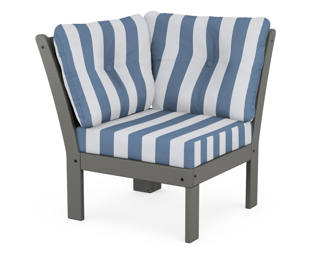 POLYWOOD Vineyard Modular Corner Chair in Slate Grey / Cabana Stripe Sky Blue