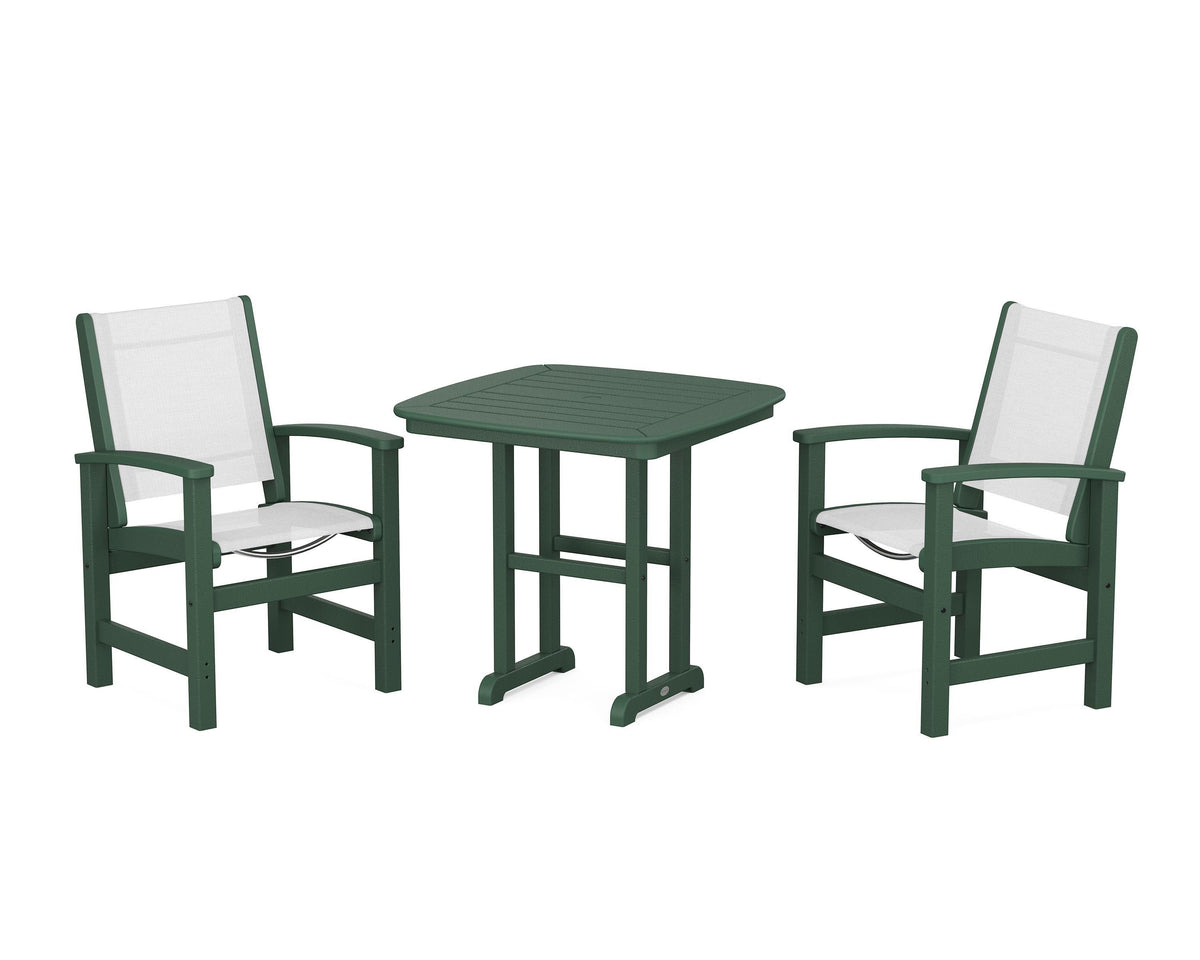 POLYWOOD Coastal 3-Piece Dining Set in Green / White