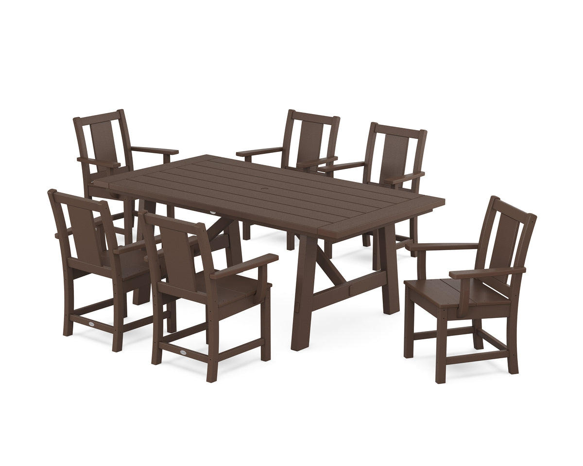 POLYWOOD Prairie Arm Chair 7-Piece Rustic Farmhouse Dining Set in Mahogany