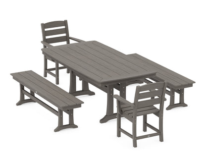 POLYWOOD Lakeside 5-Piece Dining Set with Trestle Legs - 38" x 73" Table in Driftwood