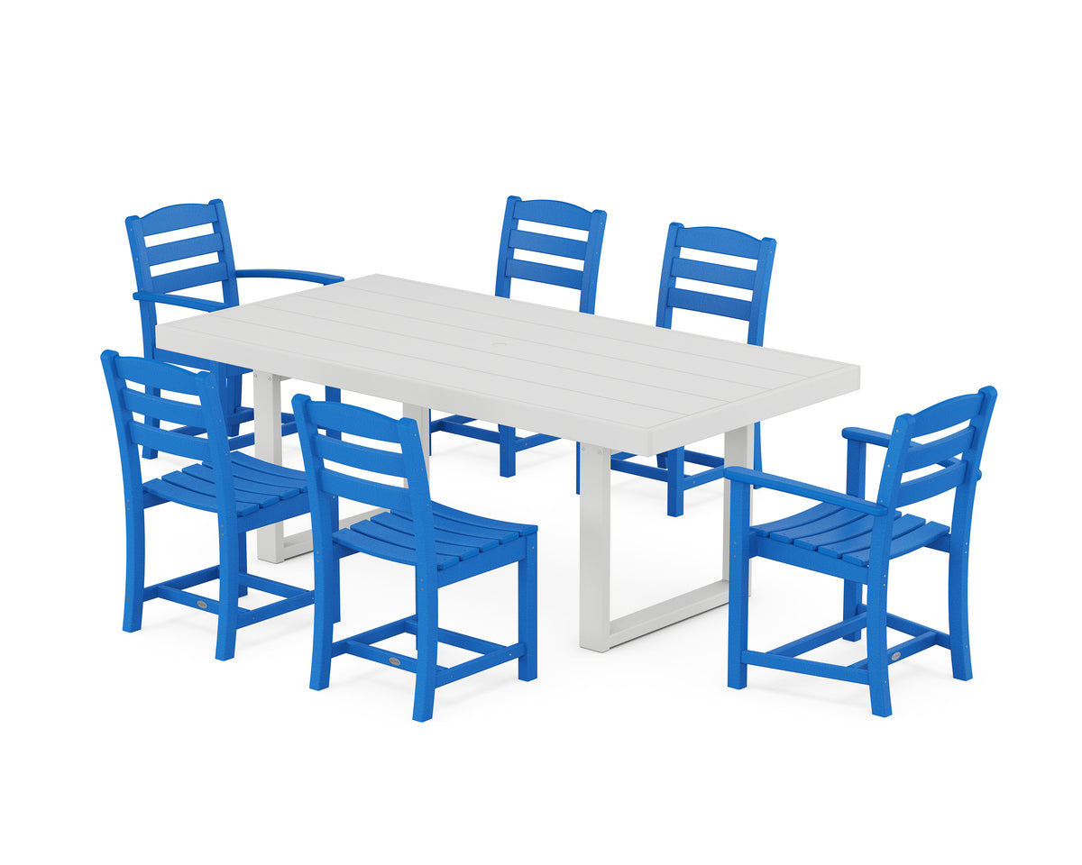 POLYWOOD La Casa Café 7-Piece Dining Set - 39" x 78" Table in Pacific Blue / White