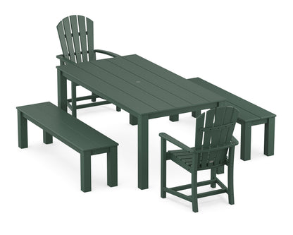 POLYWOOD Palm Coast 5-Piece Parsons Dining Set with Benches in Green
