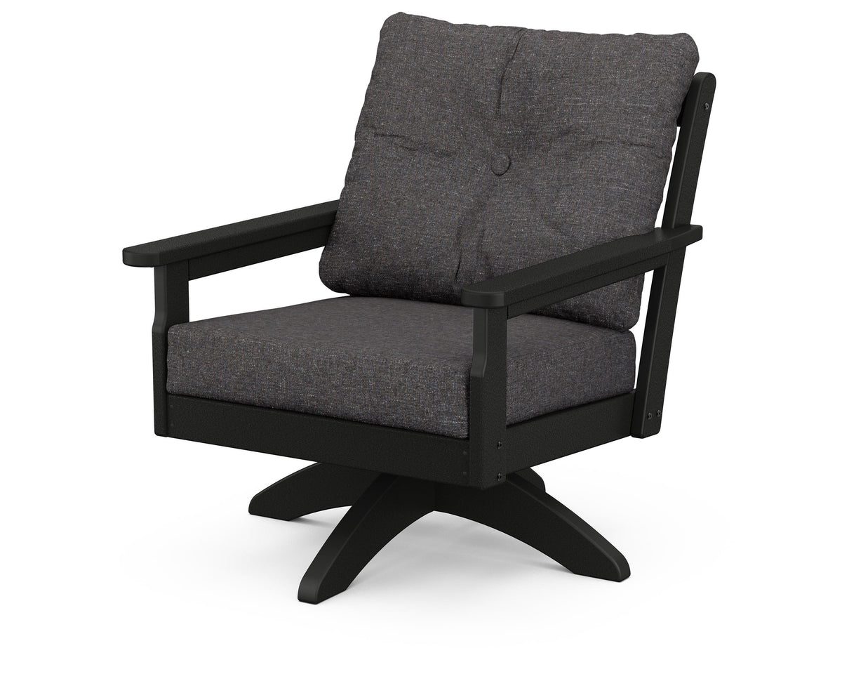 POLYWOOD Vineyard Deep Seating Swivel Chair in Black / Ash Charcoal