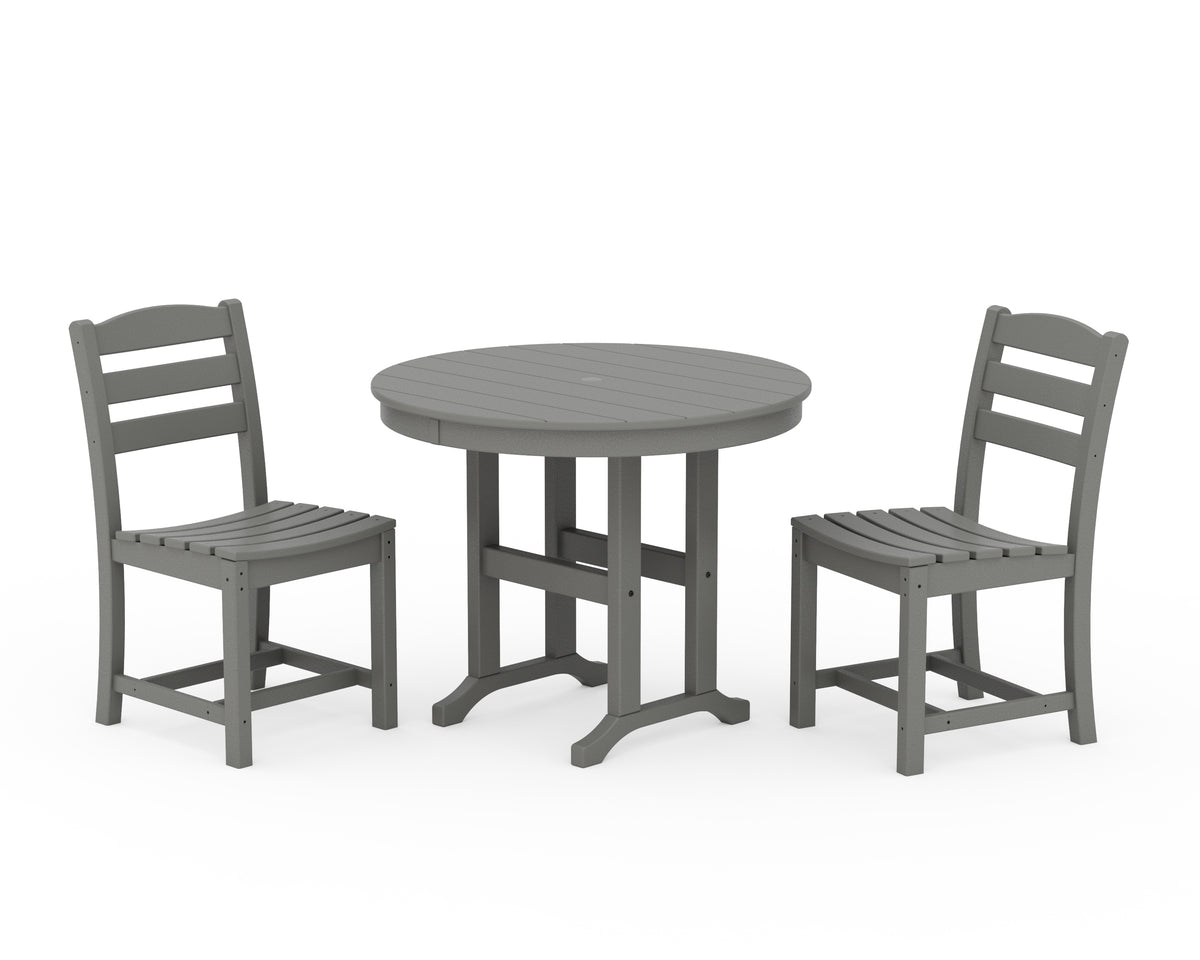 POLYWOOD La Casa Café Side Chair 3-Piece Round Dining Set in Slate Grey