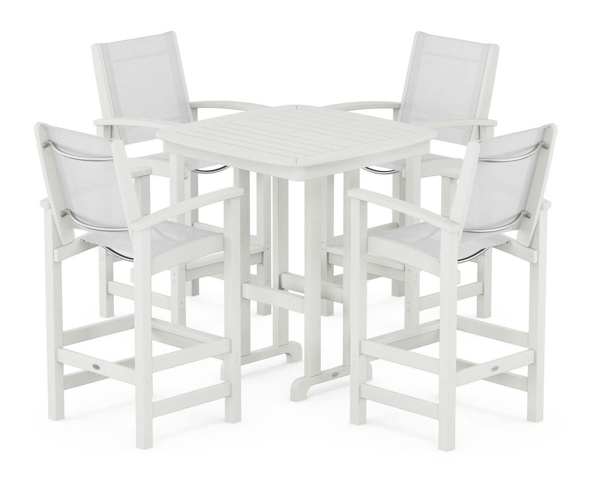 POLYWOOD Coastal 5-Piece Bar Set in Vintage White / White
