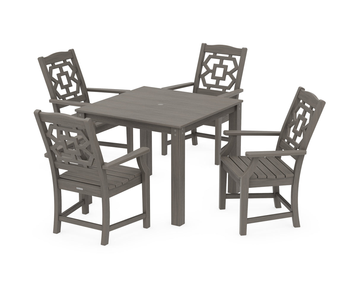 POLYWOOD Chinoiserie 5-Piece Parsons Dining Set in Driftwood