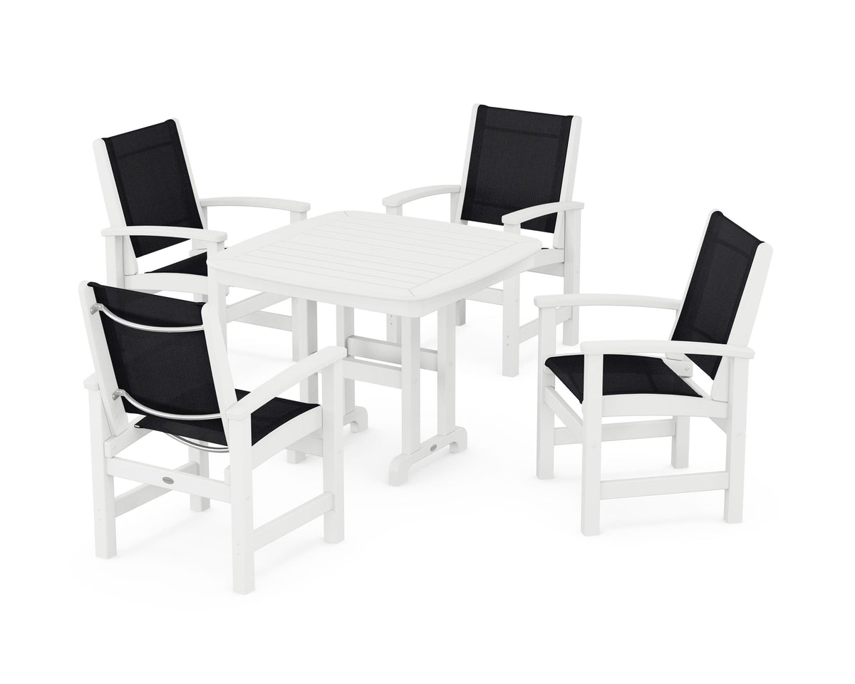 POLYWOOD Coastal 5-Piece Dining Set with Nautical 37" Dining Table in White / Black