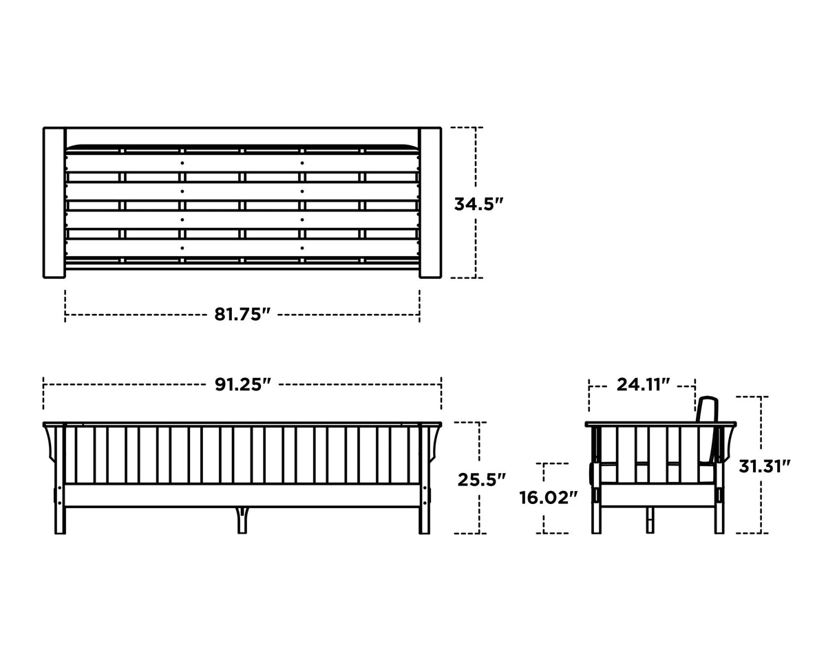POLYWOOD Acadia Deep Seating Sofa dimensions