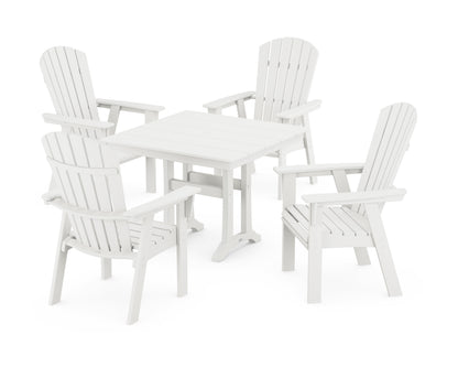 POLYWOOD Nautical Adirondack 5-Piece Farmhouse Dining Set with Trestle Legs - 37" Table in Vintage White