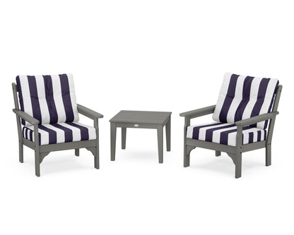 POLYWOOD Vineyard 3-Piece Deep Seating Set in Slate Grey / Cabana Stripe Navy