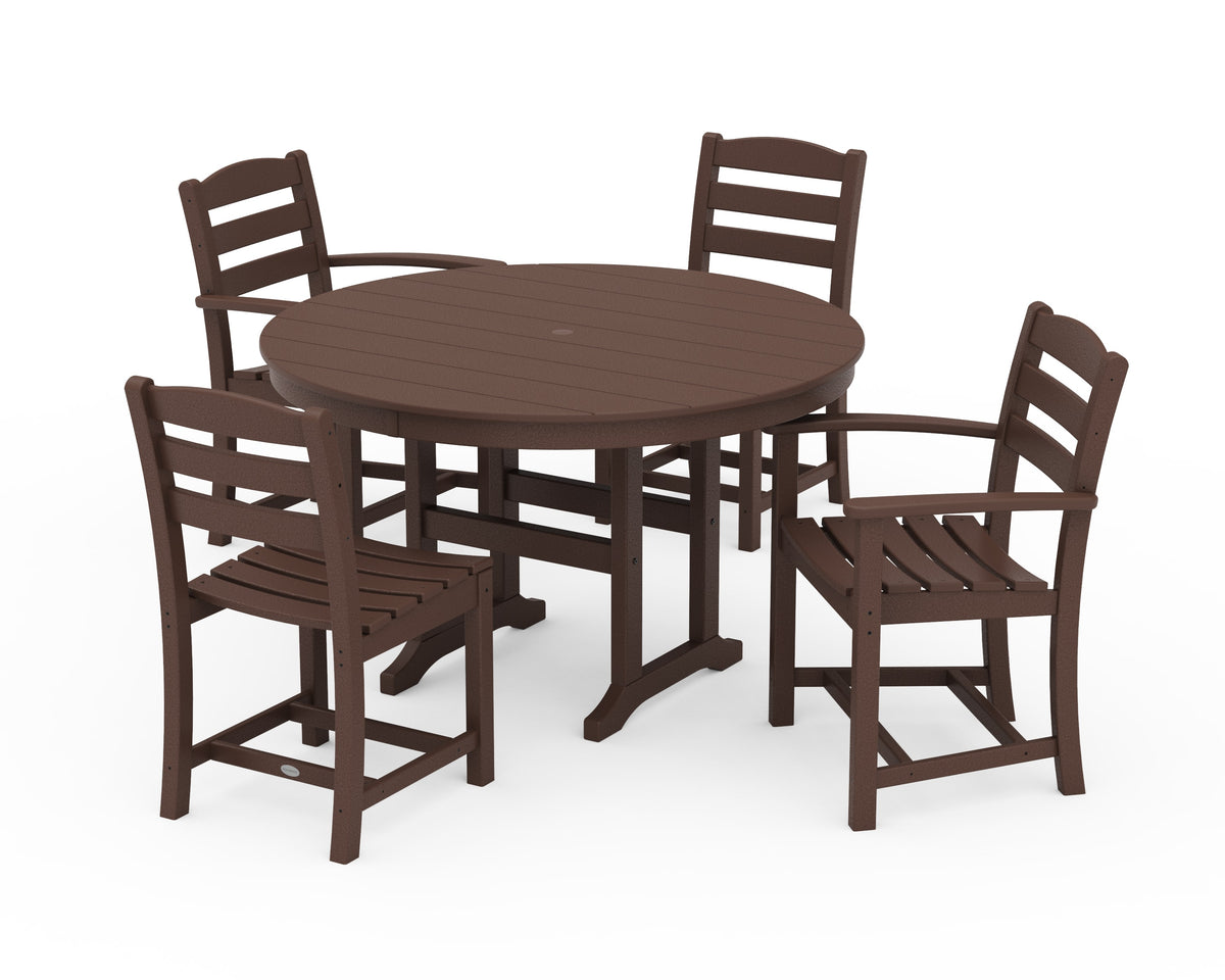 POLYWOOD La Casa Café 5-Piece Round Farmhouse Dining Set with Arm and Side Chairs in Mahogany