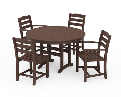 POLYWOOD La Casa Café 5-Piece Round Farmhouse Dining Set with Arm and Side Chairs in Mahogany