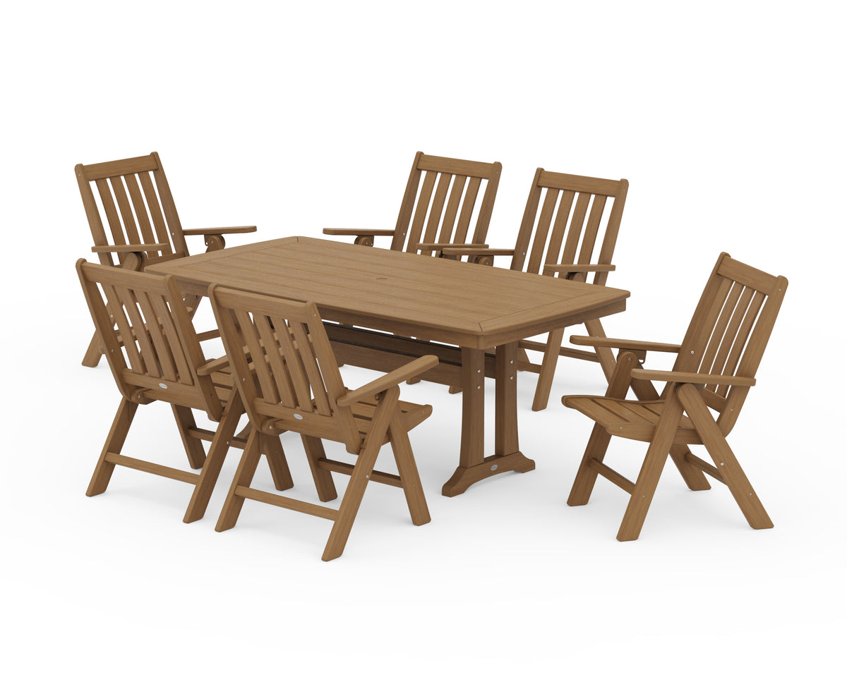 POLYWOOD Vineyard Folding Chair 7-Piece Dining Set with Trestle Legs in Natural