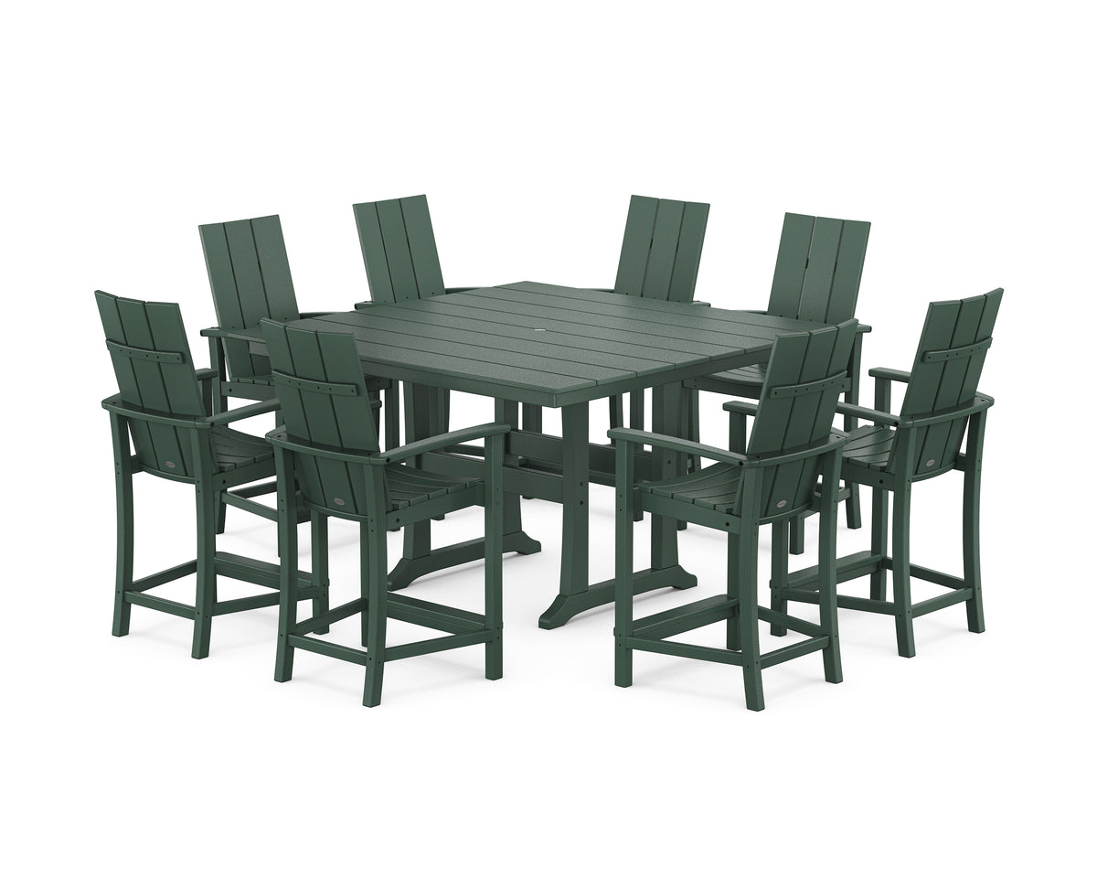 POLYWOOD Modern Adirondack 9-Piece Farmhouse Trestle Counter Set in Green
