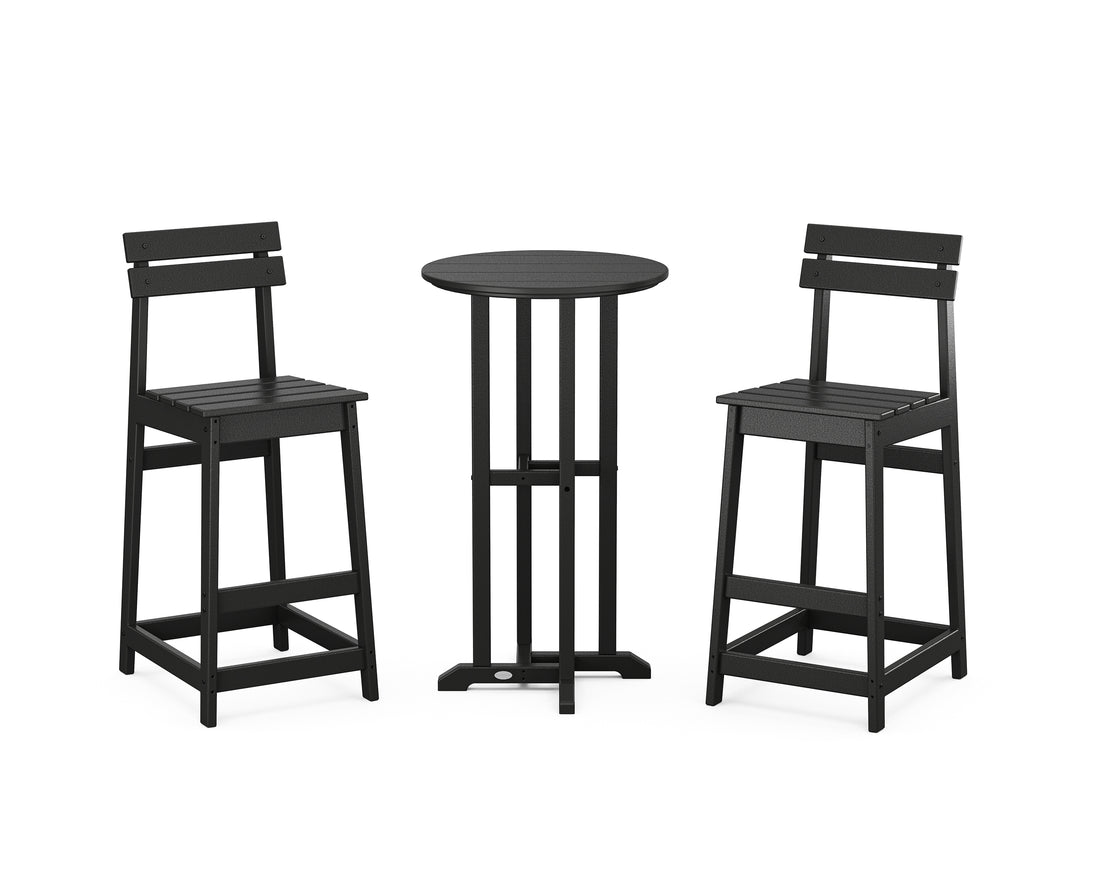 POLYWOOD Modern Studio Plaza Bar Chair 3-Piece Bistro Set in Black