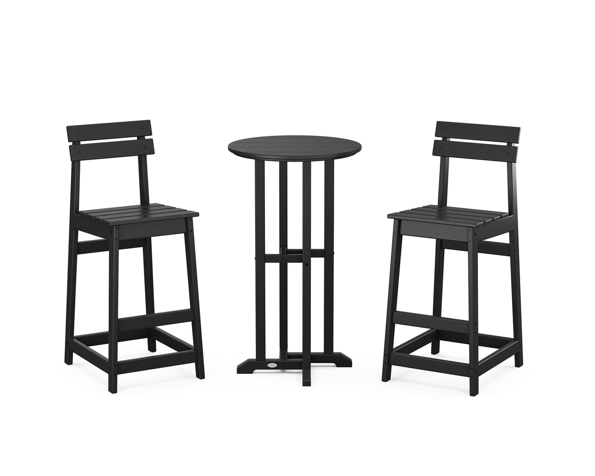 POLYWOOD Modern Studio Plaza Bar Chair 3-Piece Bistro Set in Black