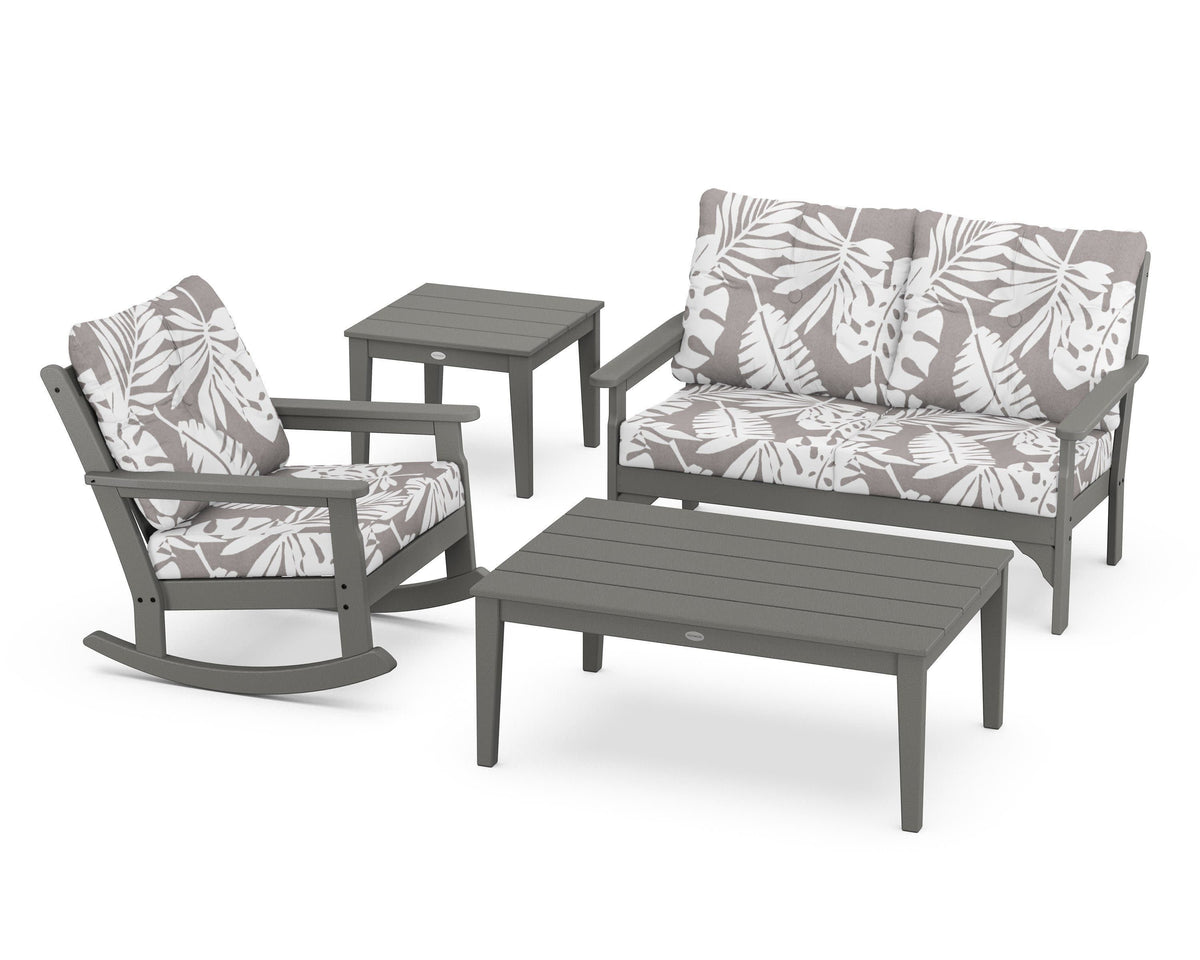 POLYWOOD Vineyard 4-Piece Deep Seating Rocker Set in Slate Grey / Leaf Grey Mist
