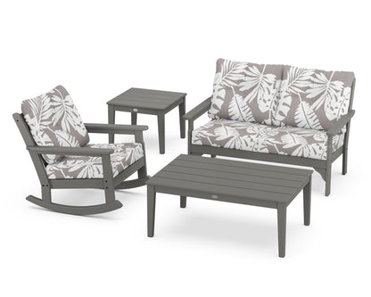 POLYWOOD Vineyard 4-Piece Deep Seating Rocker Set in Slate Grey / Leaf Grey Mist