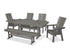 POLYWOOD Modern Curveback Adirondack 6-Piece Farmhouse Dining Set with Trestle Legs and Bench - 37" x 72" Table in Slate Grey
