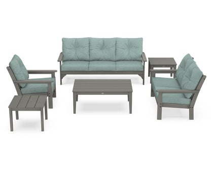 POLYWOOD Vineyard 6-Piece Deep Seating Set in Slate Grey / Glacier Spa