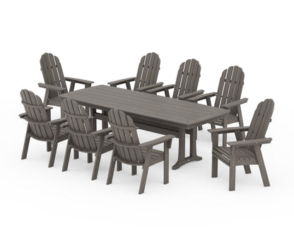POLYWOOD Vineyard Curveback Adirondack 9-Piece Dining Set with Trestle Legs in Driftwood