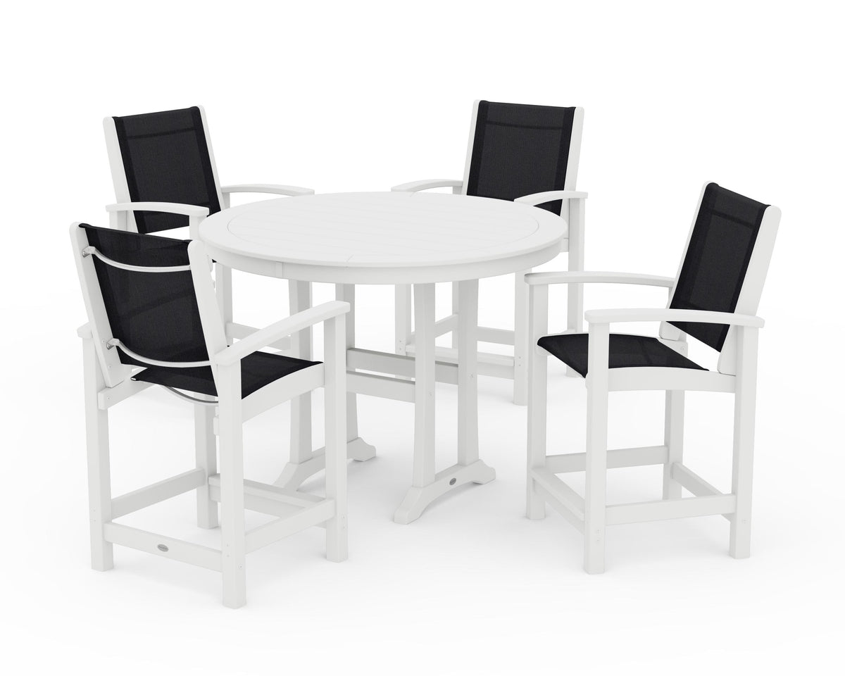 POLYWOOD Coastal 5-Piece Counter Set in White / Black