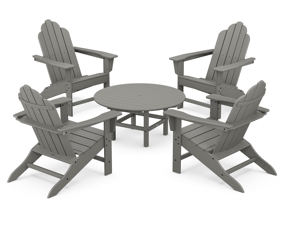 POLYWOOD Long Island Adirondack 5-Piece Conversation Group with Round 37" Conversation Table in Slate Grey