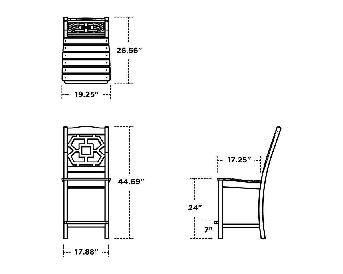 POLYWOOD Chinoiserie Counter Side Chair dimensions