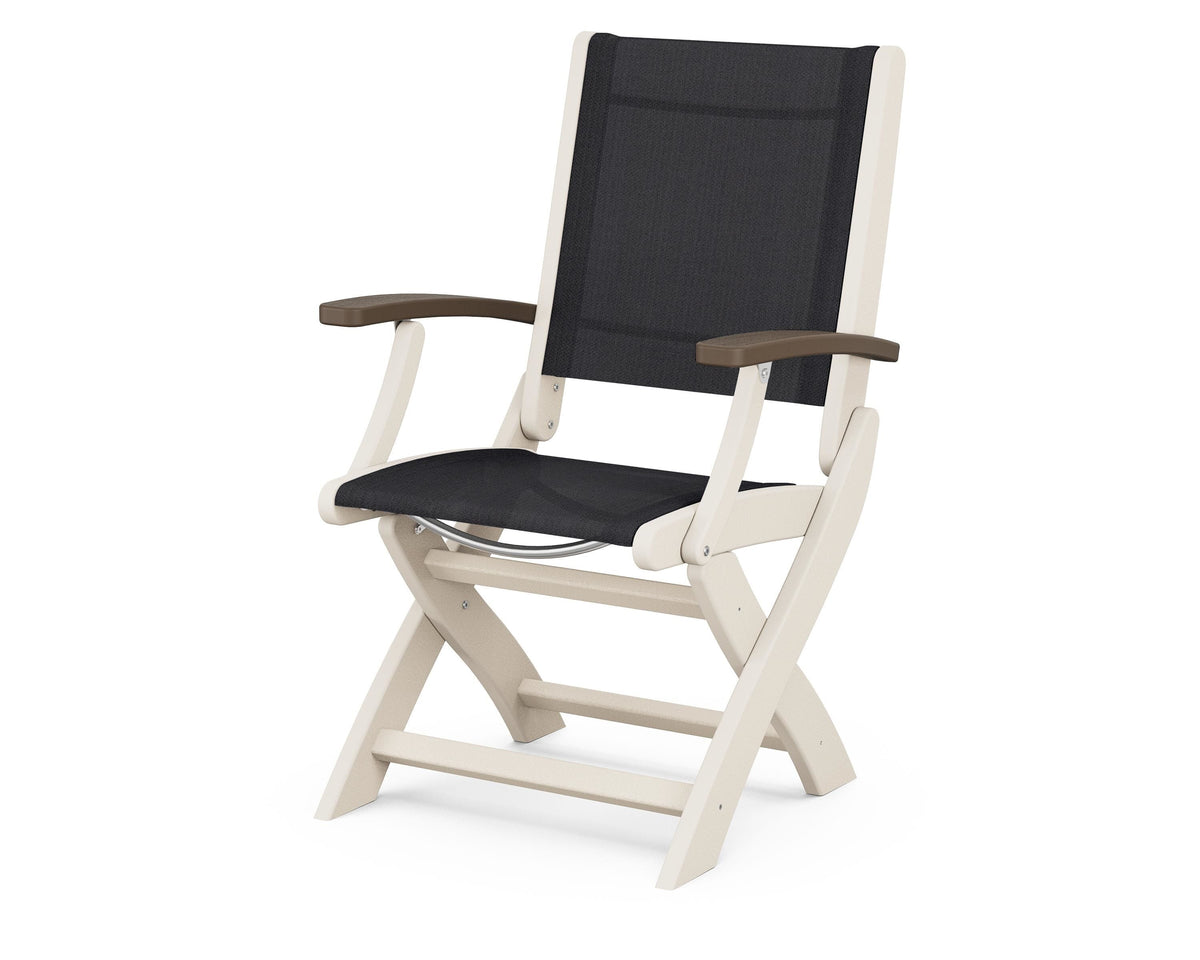 POLYWOOD Coastal Folding Chair in Sand with Kona arms and Black sling
