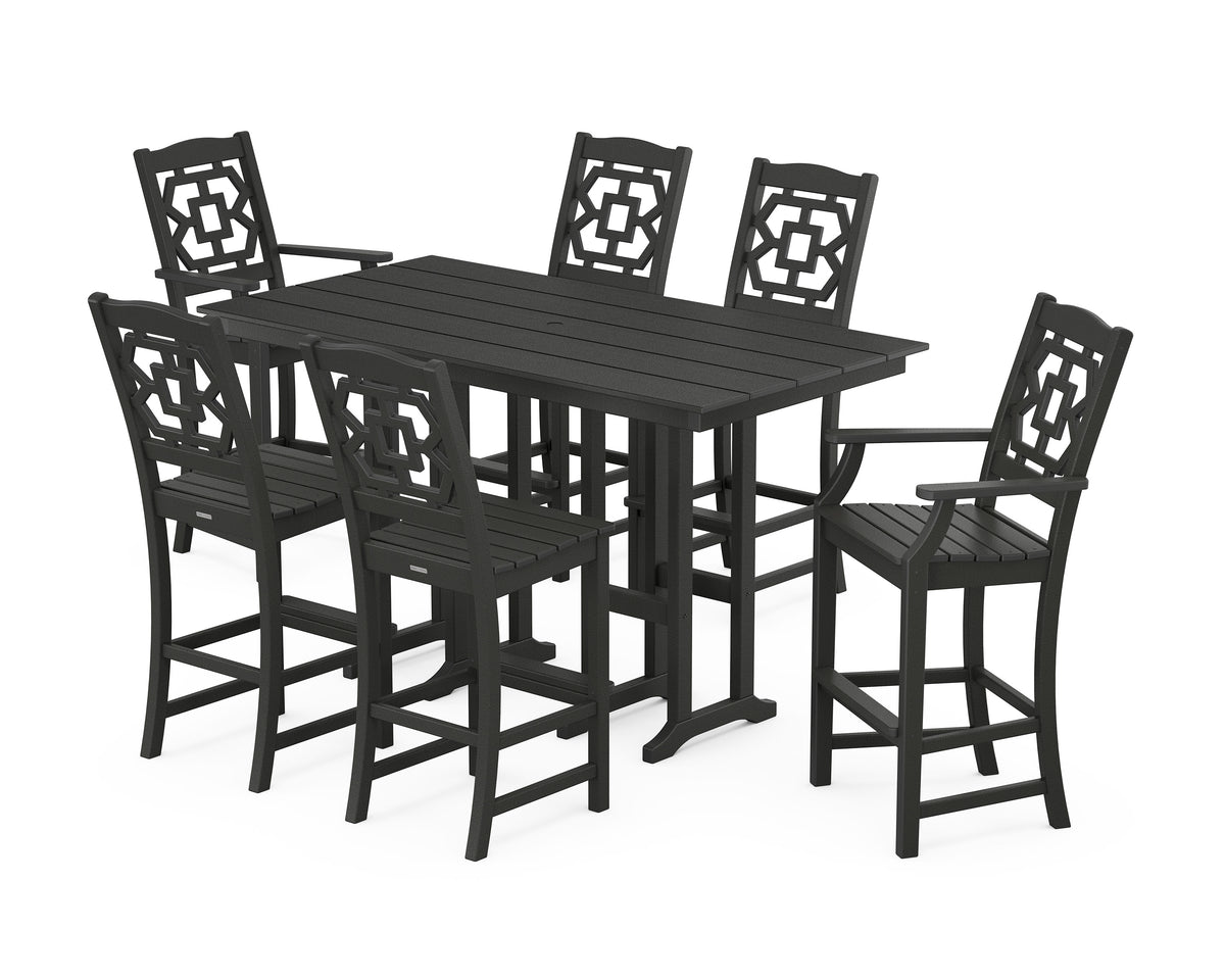 POLYWOOD Chinoiserie 7-Piece Farmhouse Bar Set in Black