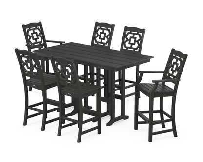 POLYWOOD Chinoiserie 7-Piece Farmhouse Bar Set in Black