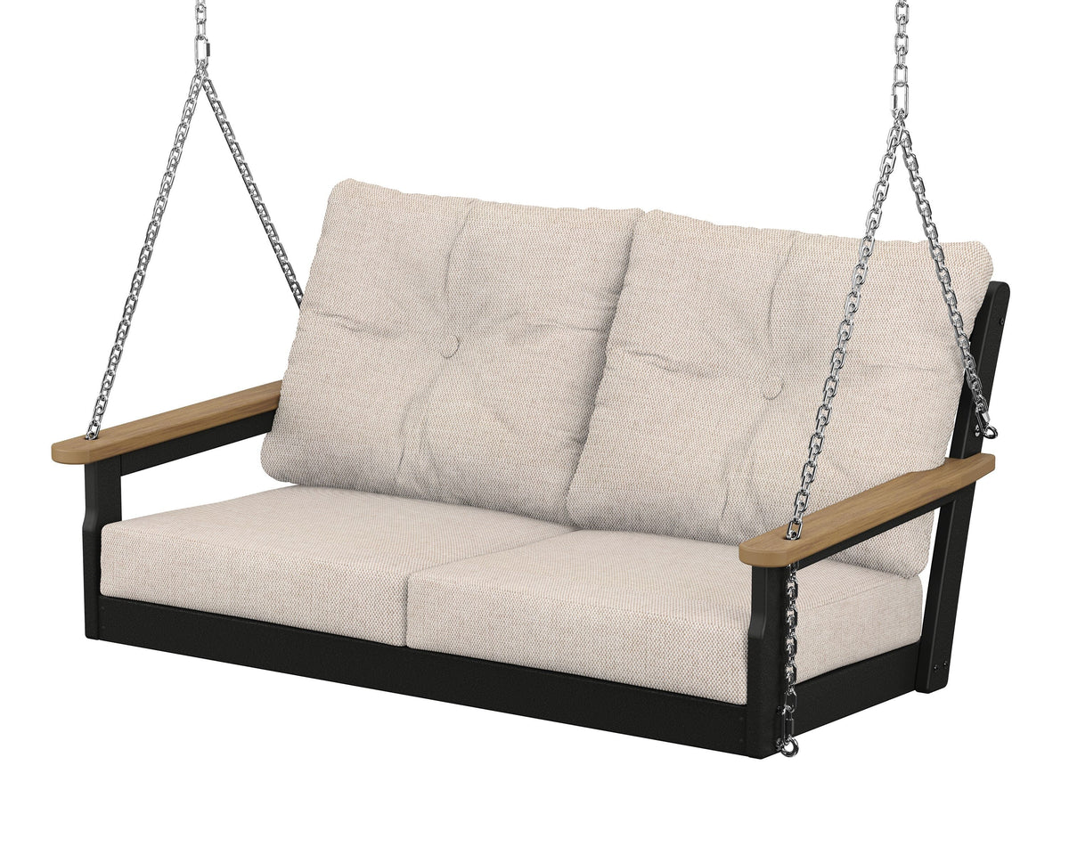 POLYWOOD Vineyard Deep Seating Swing in Black / Natural / Blend Linen