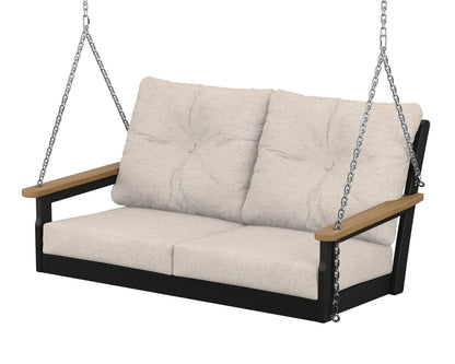 POLYWOOD Vineyard Deep Seating Swing in Black / Natural / Blend Linen