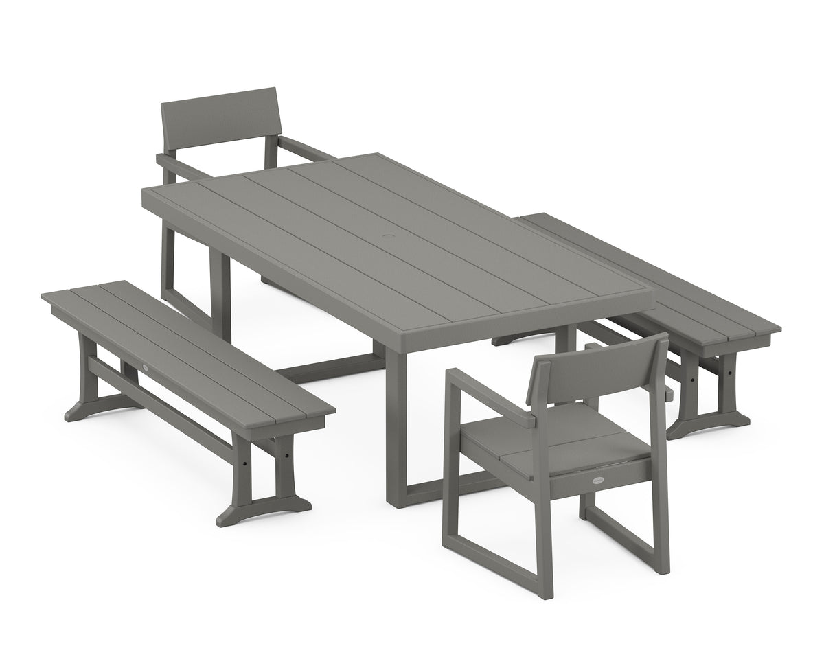 POLYWOOD EDGE 5-Piece Dining Set with Benches (EDGE 40" x 78" Table) in Slate Grey