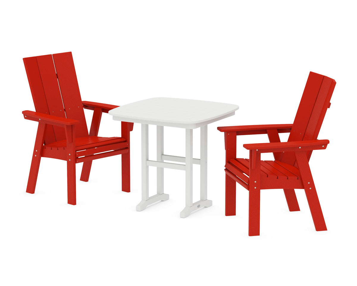 POLYWOOD Modern Curveback Adirondack 3-Piece Dining Set in Sunset Red / White