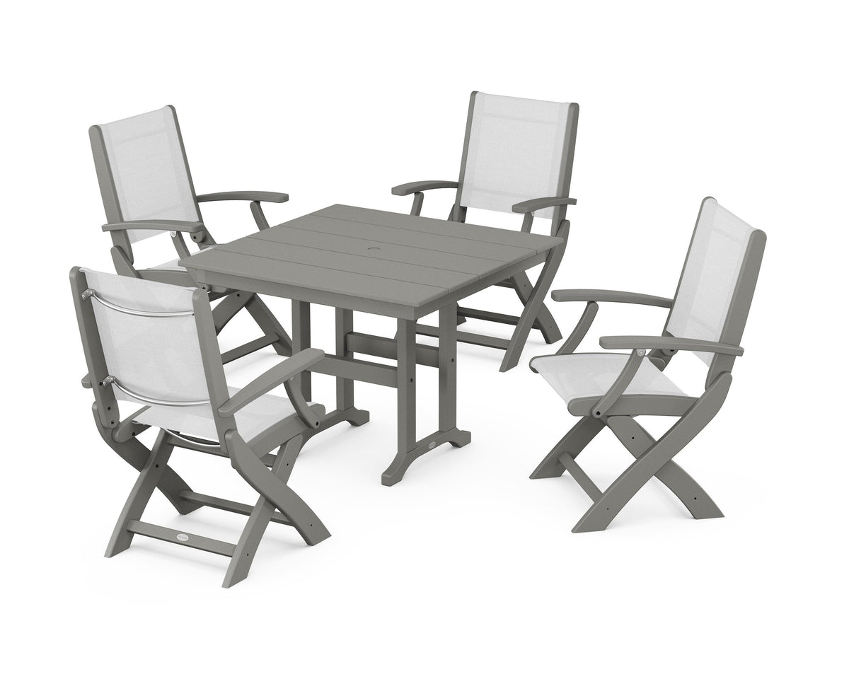 POLYWOOD Coastal Folding Chair 5-Piece Farmhouse Dining Set in Slate Grey / White
