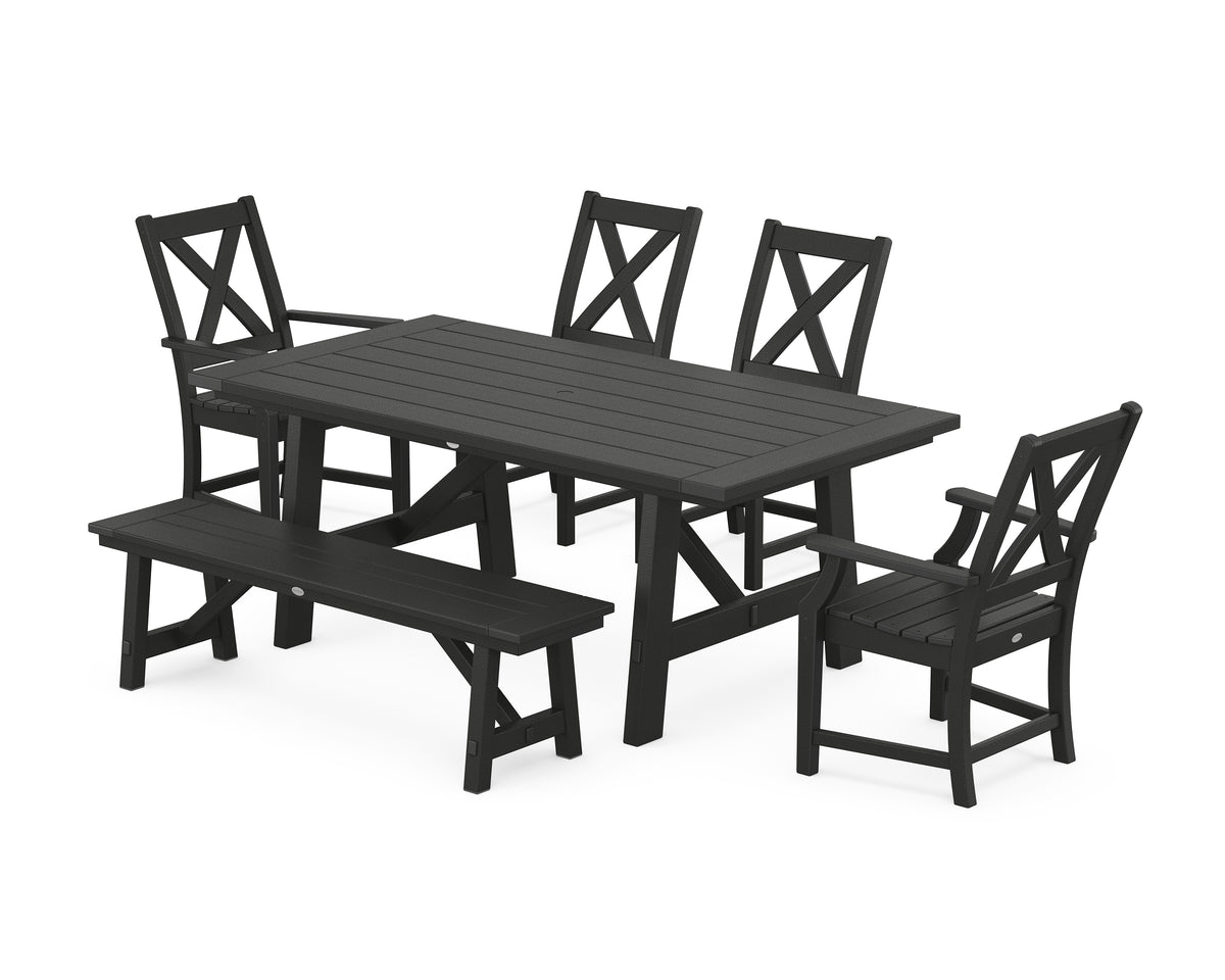 POLYWOOD Braxton 6-Piece Rustic Farmhouse Dining Set with Trestle Legs in Black
