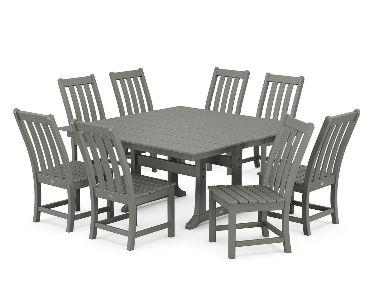 POLYWOOD Vineyard 9-Piece Farmhouse Trestle Dining Set in Slate Grey