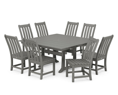POLYWOOD Vineyard 9-Piece Farmhouse Trestle Dining Set in Slate Grey