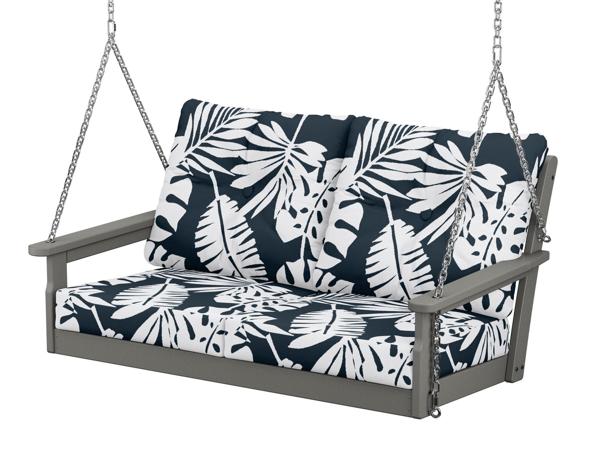 POLYWOOD Vineyard Deep Seating Swing in Slate Grey / Leaf Marine Indigo