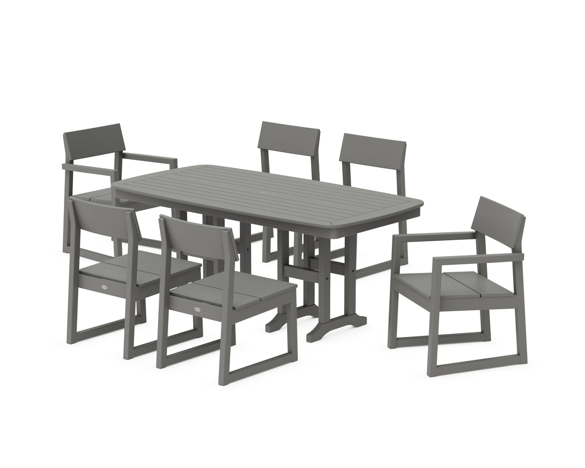 POLYWOOD EDGE 7-Piece Dining Set (Nautical 37" x 72" Table) in Slate Grey