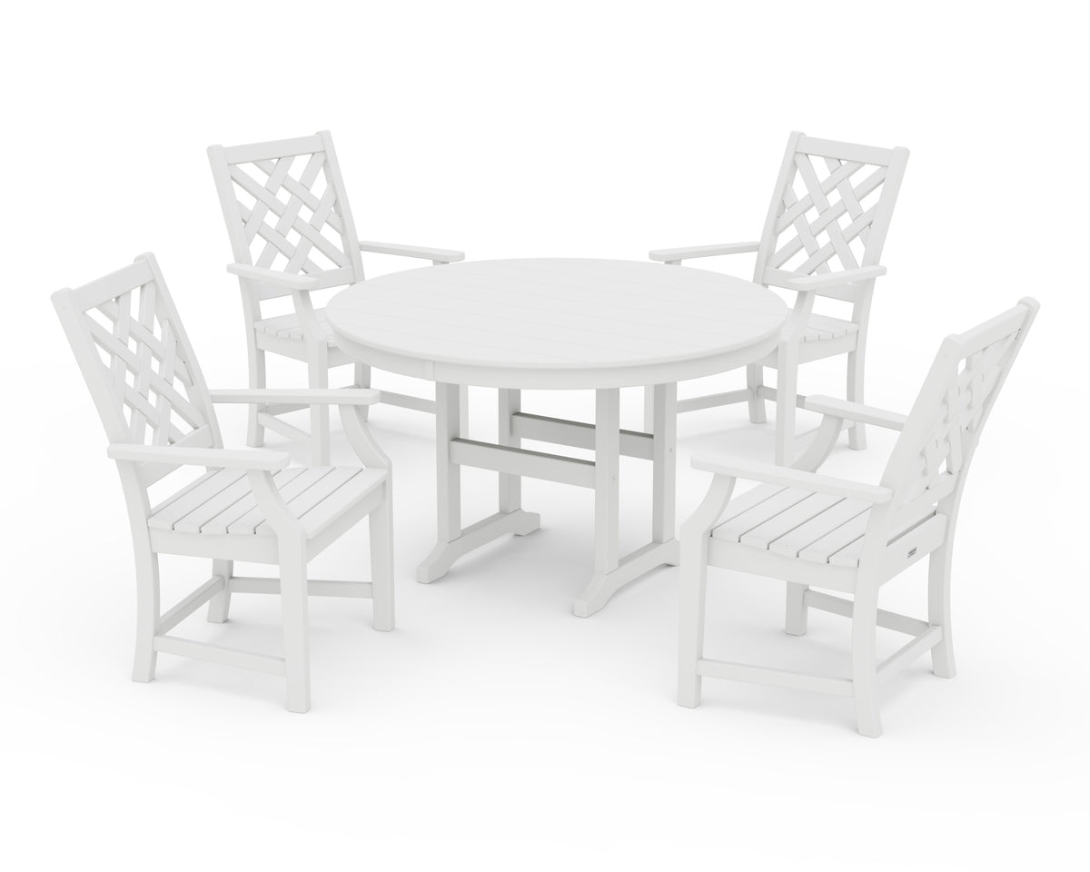 POLYWOOD Wovendale 5-Piece Round Farmhouse Dining Set in White