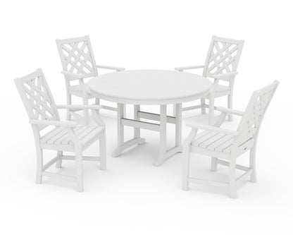 POLYWOOD Wovendale 5-Piece Round Farmhouse Dining Set in White