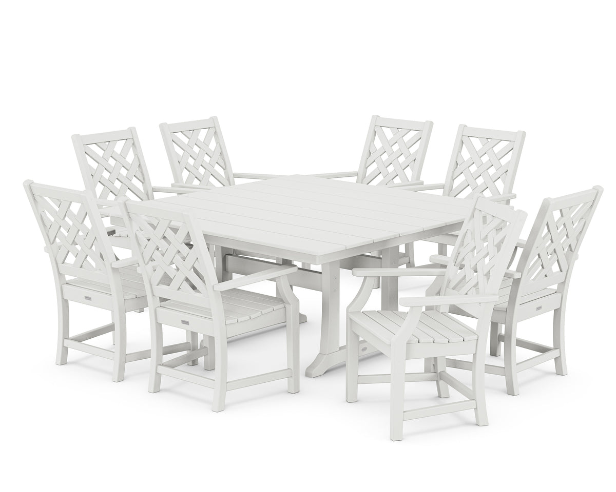 POLYWOOD Wovendale 9-Piece Square Farmhouse Dining Set with Trestle Legs in White