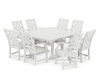 POLYWOOD Wovendale 9-Piece Square Farmhouse Dining Set with Trestle Legs in White