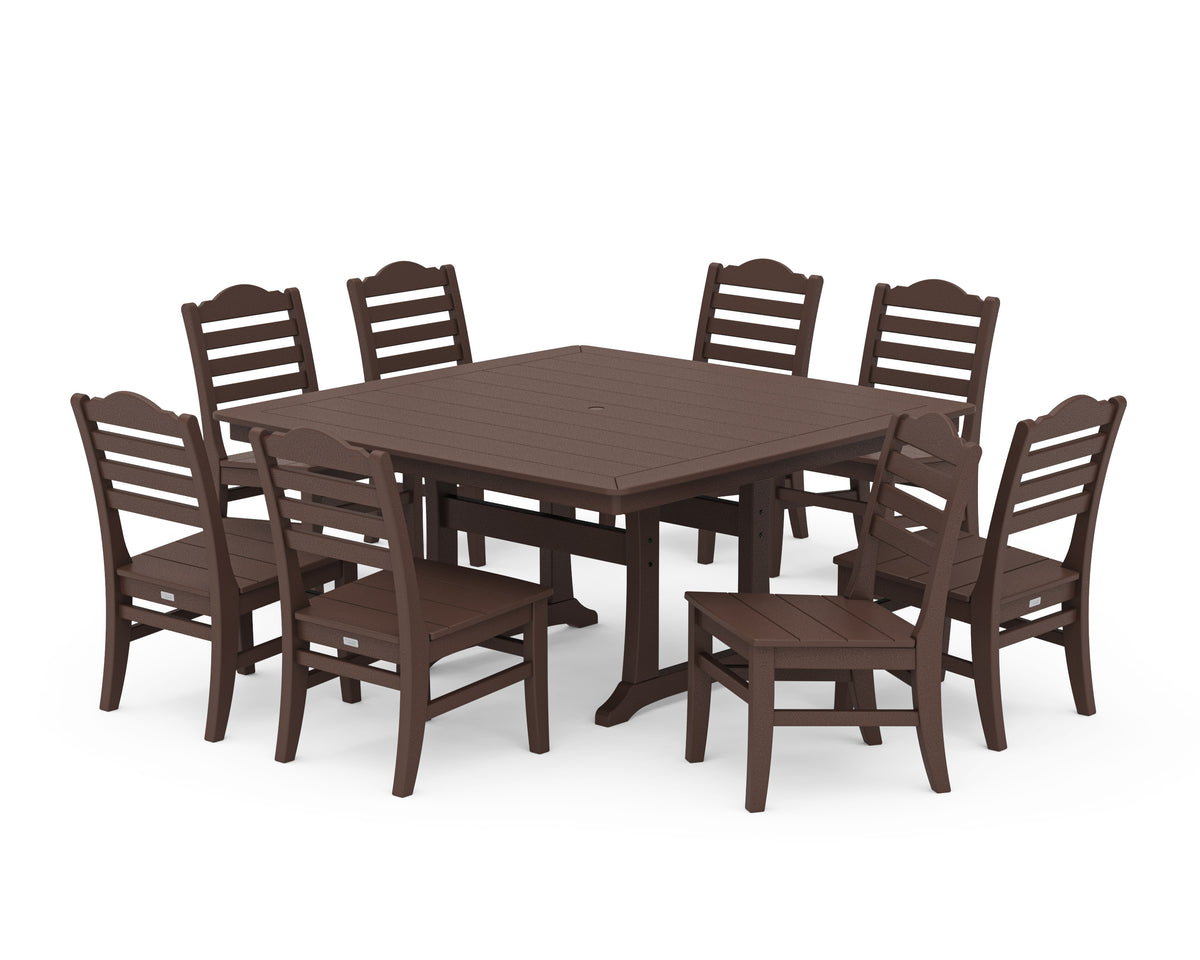 POLYWOOD Savannah Side Chair 9-Piece Square Dining Set with Trestle Legs in Mahogany