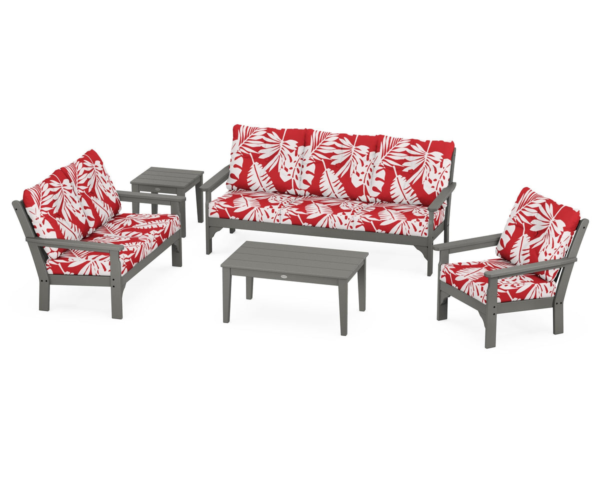 POLYWOOD Vineyard 5-Piece Deep Seating Set with Sofa in Slate Grey / Leaf Crimson