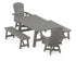 POLYWOOD Nautical Curveback Adirondack Swivel Chair 5-Piece Rustic Farmhouse Dining Set with Benches in Slate Grey